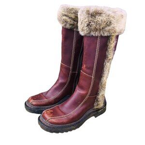 BOS & CO Brown Leather Fur Knee high Winter Boots Women Size  7